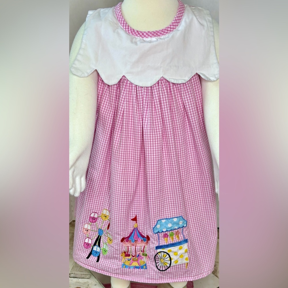 Heirloom Baby Pink Gingham Dress Carnival Embroidered Scalloped Collar Girls 3T